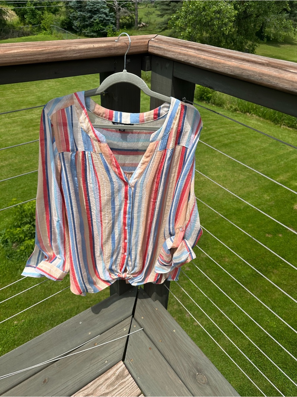 Zac & Rachel Striped Button-Front Top in Blue, Pink, Cream and Tan